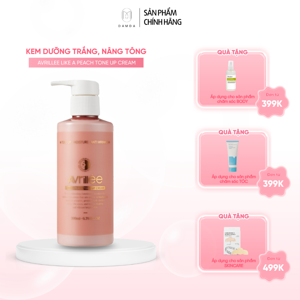 Kem dưỡng trắng, nâng tông, cấp ẩm, chống nhăn AVRILLEE LIKE A PEACH TONE UP CREAM 200ml | DAMDAVN