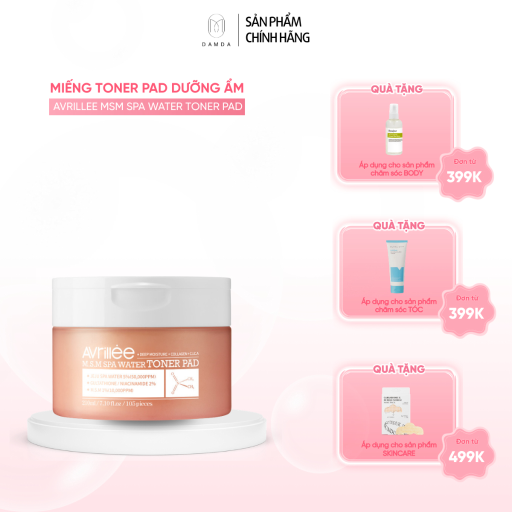 Miếng Toner Pad dưỡng ẩm AVRILLEE MSM SPA WATER TONER PAD 210ml | DAMDAVN