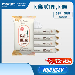 Combo 05 gói khăn ướt phụ khoa vệ sinh vùng kín phụ nữ EcoWipes gói 10 tờ hương hoa