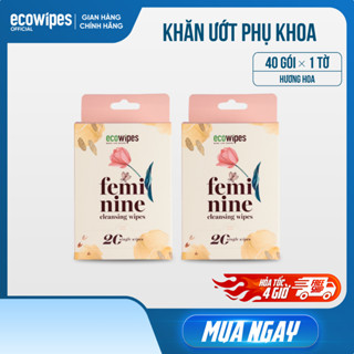 Combo 02 hộp 40 gói khăn ướt phụ khoa vệ sinh vùng kín phụ nữ EcoWipes gói 1 tờ hương hoa