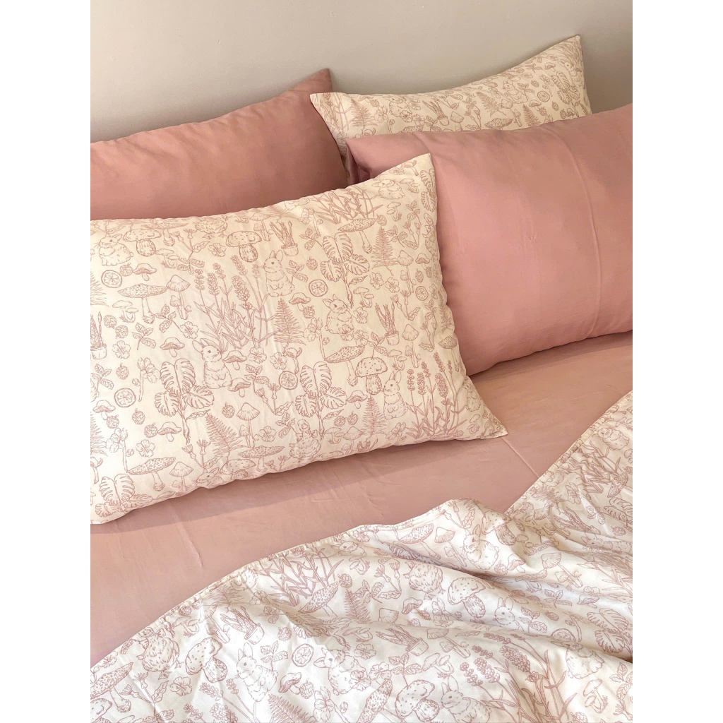 SET chăn ga gối JUNE vải xô mix ga tencel cao cấp hồng BROOK - COME29