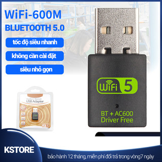USB WIFI+Bluetooth 600Mbps dùng cho Máy Tính Để Bàn, LapTop, Thu sóng tốc độ cao không cần cài đặt