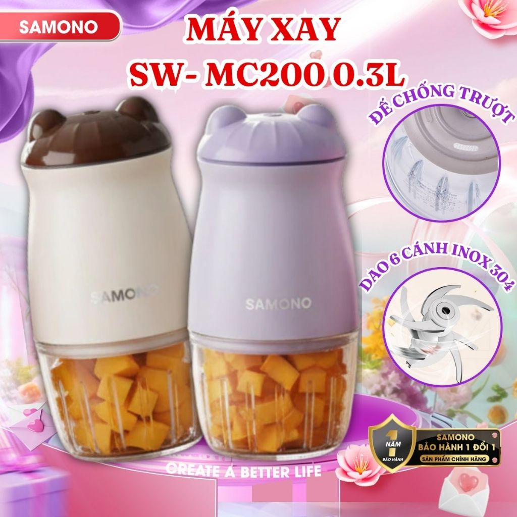 (BH 1 Năm) Máy xay thực phẩm mini đa năng Samono SW-MC200, 6 lưỡi dao, dung tích 300ml, công suất 20