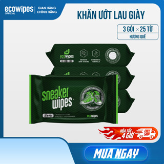Combo 03 gói Khăn ướt lau giày thể thao cấp tốc Sneaker EcoWipes gói 25 tờ hương quế khử mùi
