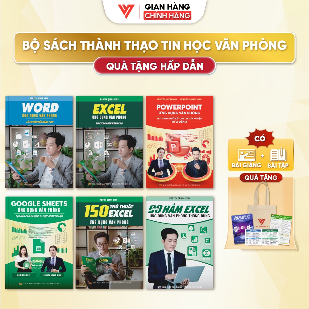 Combo 6 Sách Excel - Word - Powerpoint - Google Sheet - 150 TT - 90 Hàm Excel ĐÀO TẠO TIN HỌC