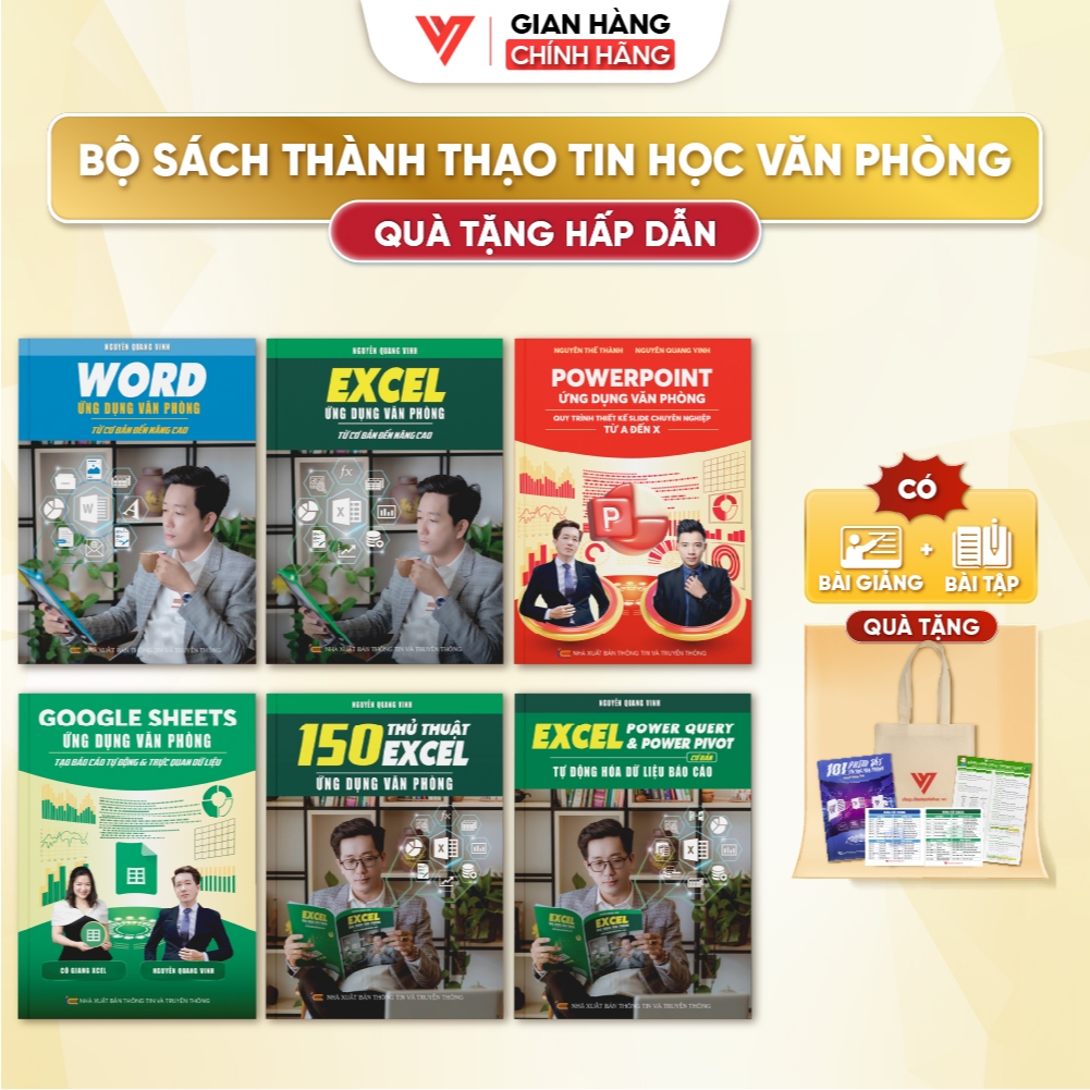 Combo 6 Sách Excel - Word - PowerPoint - Google Sheet - 150 Thủ Thuật - Power Query - DAOTAOTINHOC