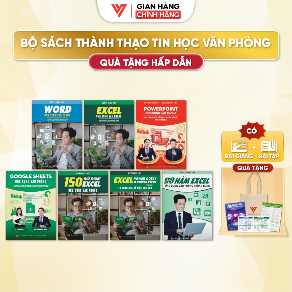 Combo 7 sách Excel - Word - Powerpoint - Google Sheet - 150 Thủ Thuật - Power Query - 90 Hàm Excel