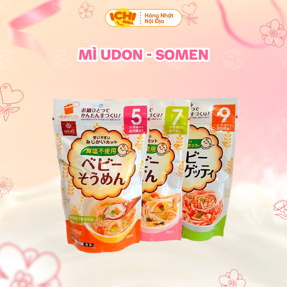 Mì Somen/ Udon tách muối 100g Hakubaku Nhật cho bé từ 5, 7, 9 tháng tuổi
