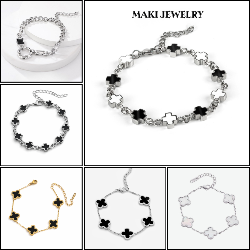 Vòng Tay Nam Nữ Hợp Kim Mạ Titan Chữ Thập Đen Trắng – Lắc Tay Charm Hoa 4 Cánh Mắt Xích Cao Cấp Thời Trang Hàn Quốc | BigBuy360 - bigbuy360.vn