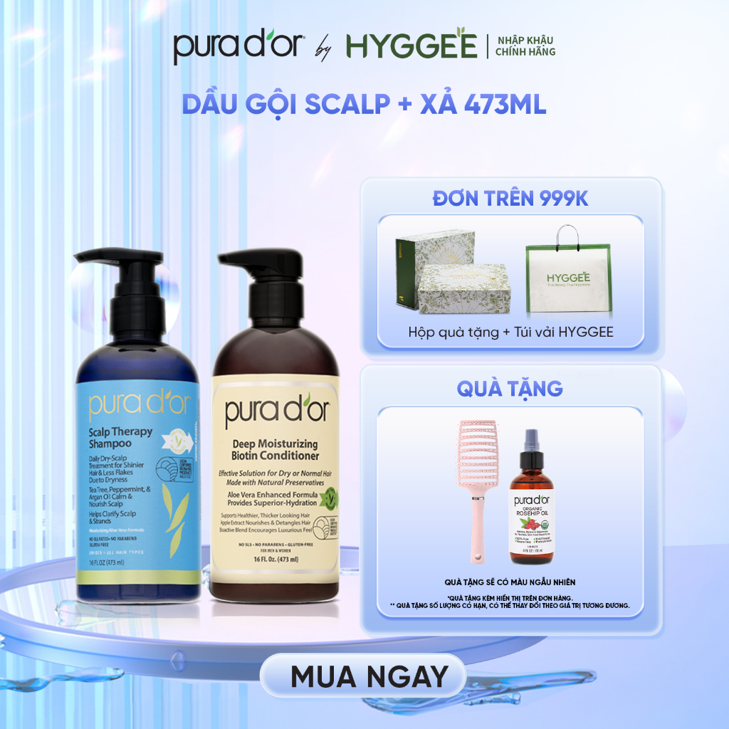 Combo dầu gội dầu xả PURA D'OR Scalp Therapy Dịu da, Sạch tóc và Dưỡng Ẩm