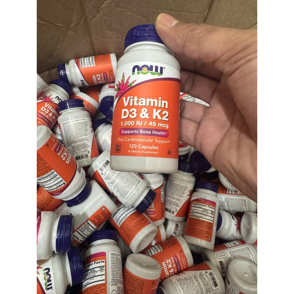 Now Vitamin D3 K2 hỗ trợ xương khớp, tăng miễn dịch D3 1000IU & K2 45mcg 120 viên