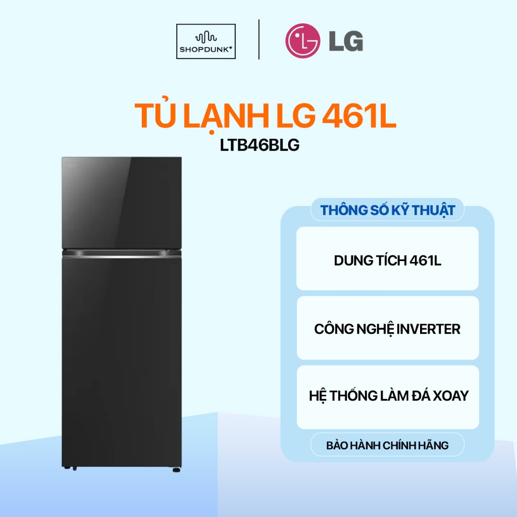 Tủ Lạnh LG Ngăn Đá Trên 461L Mặt Gương Màu Đen LTB46BLG Chính Hãng
