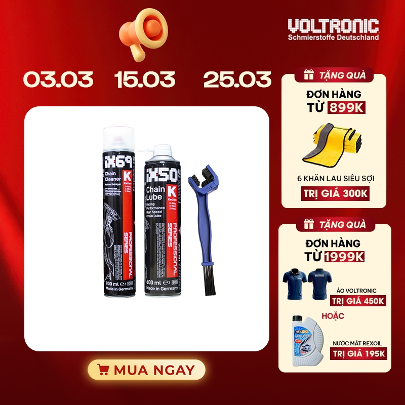 Combo vệ sinh- bảo dưỡng sên nhập khẩu Đức VOLTRONIC Ix69+Ix50 (M50 ceramic) + Bàn chải phiên bản Ju