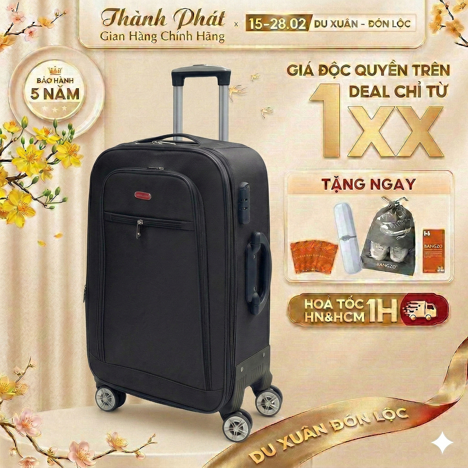 Vali Vải Dù Cao Cấp ( BH Chính Hãng 1 Đổi 1 ) Thành Phát VL01du, Chống Bám Bẩm, Size20/24/28