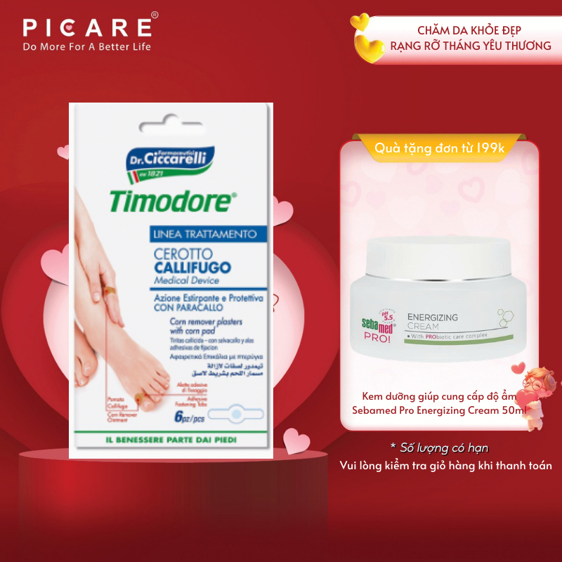 Miếng dán loại bỏ vết chai, mụn cóc Timodore Corn Remover Plasters For Hard Corns - 6 miếng/gói