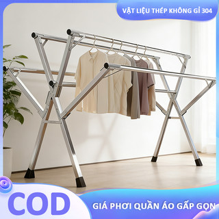 Giá Phơi Quần Áo Gấp Gọn 5 thanh 1M6~2M4 Sào Phơi Dồ Cây treo quần áo Chiều dài có thể điều chỉnh