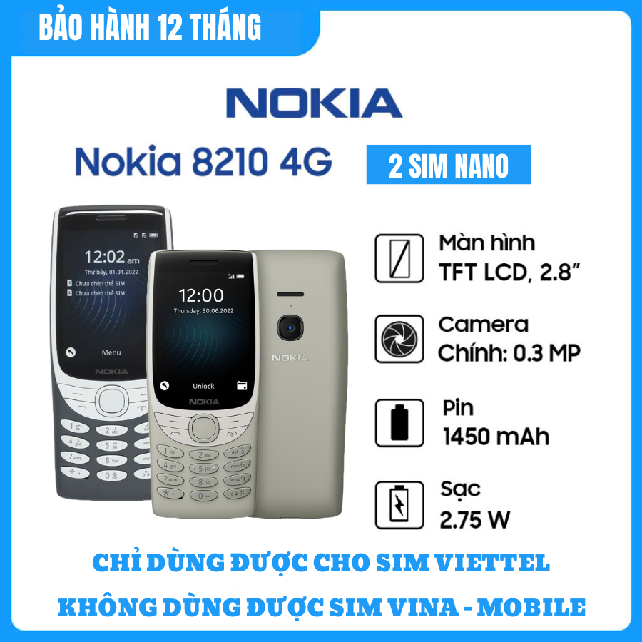Điện Thoại Bàn Phím Nokia 8210 4G, Loa To Pin Bền Sóng Khỏe, Chữ To Màn Hình Lớn Dễ Nhìn, BH 1 Năm
