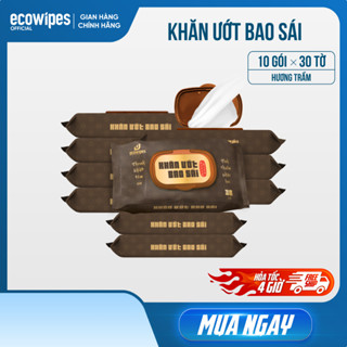 Thùng 10 gói khăn ướt bao sái lau bàn thờ EcoWipes gói 30 tờ Hương Trầm