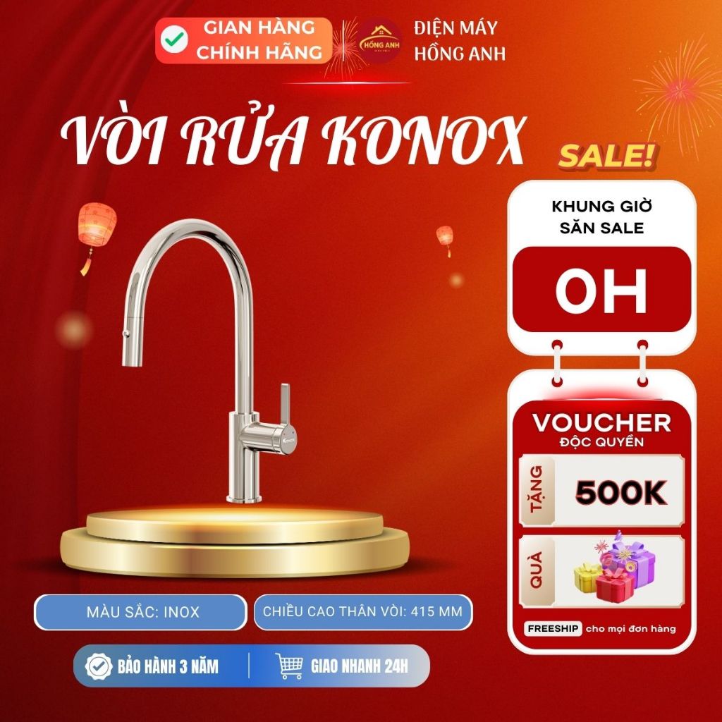 Vòi rửa bát Konox Alto Nickel, dây rút xoay 360 độ, nóng lạnh, mạ PVD Nickel, hợp kim đồng CW617N