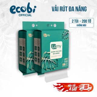 TẶNG MÓC TREO_Thùng 02 túi khăn vải rút khô đa năng Lamy túi 200 tờ không mùi