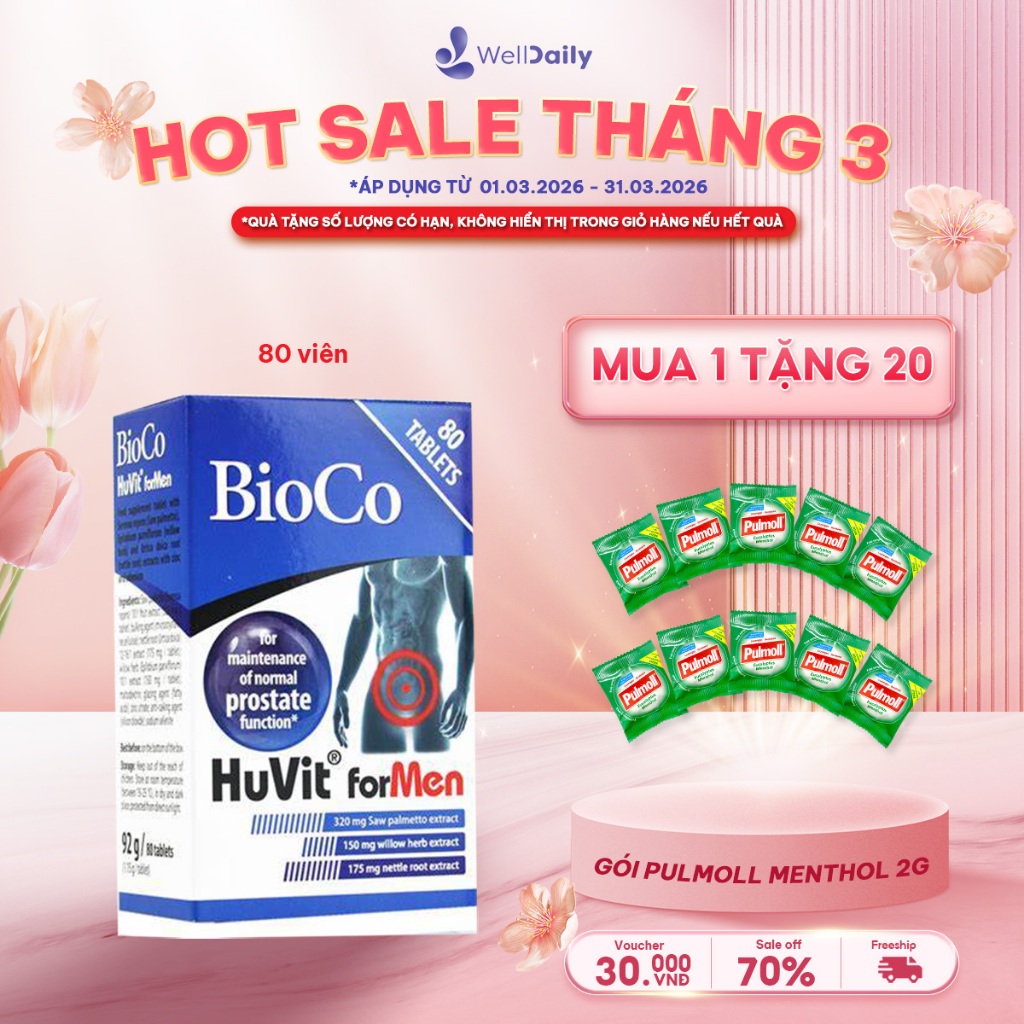Viên uống duy trì chức năng tuyến tiền liệt Bioco Huvit for Men 80 viên [HSD 9/2027]