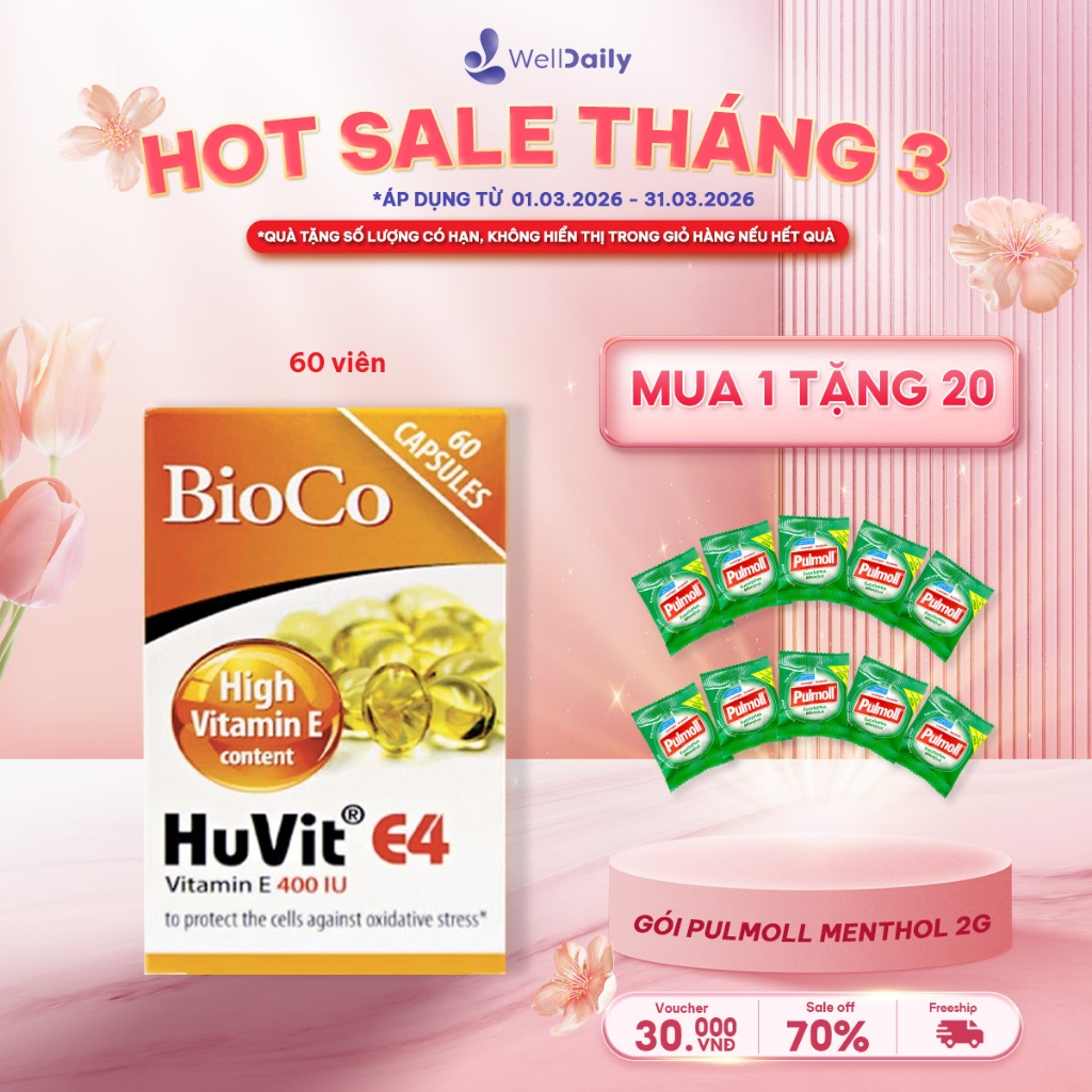 Viên uống bổ sung vitamin E BioCo Huvit E4 60 viên