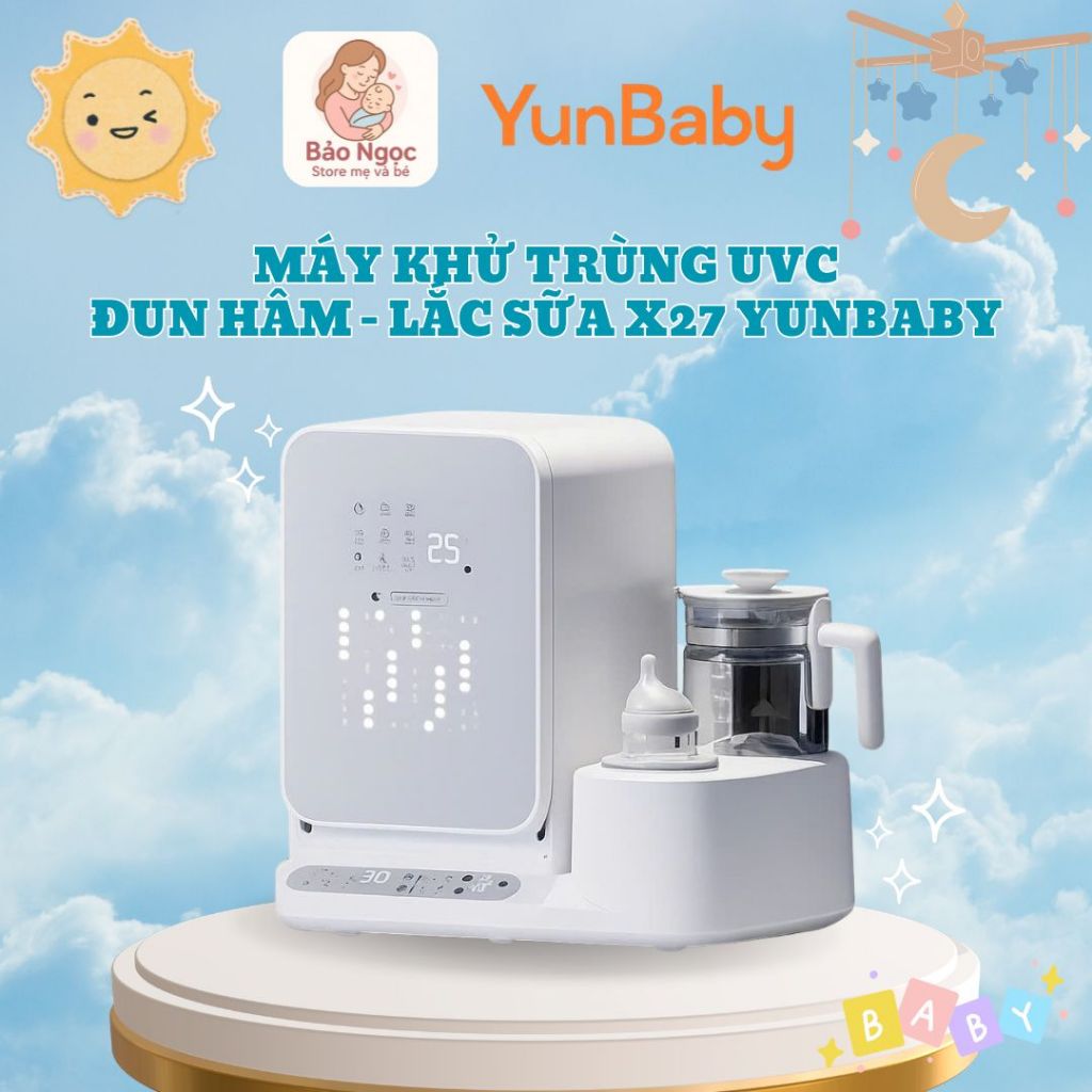 Máy tiệt trùng Yunbaby X27 Đun nước Hâm Pha sữa Lắc sữa Tiệt trùng bình sữa Sấy khô Khử clo,BH 3 năm