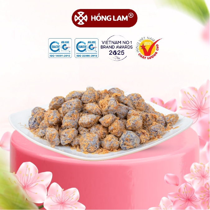 Ô mai (xí muội) mơ gừng chua mặn ngọt Hồng Lam, dạng hộp và gói. Có vị chua, mặn, ngọt của gừng