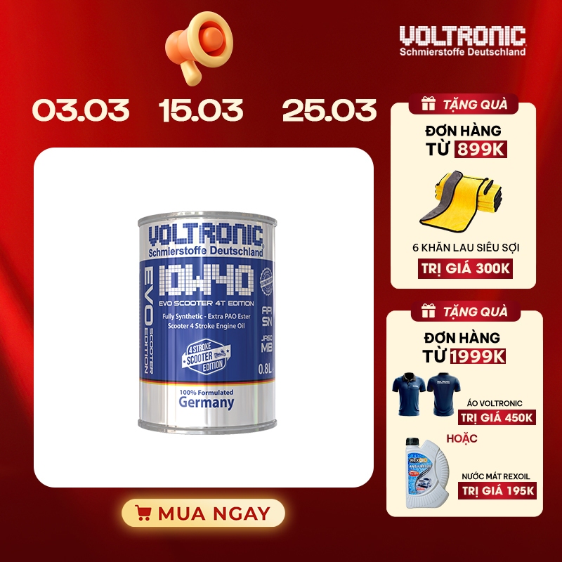 Dầu nhớt xe tay ga Voltronic Evo scooter 10w40 4T Edition - Fully Synthetic - Extra Pao Ester