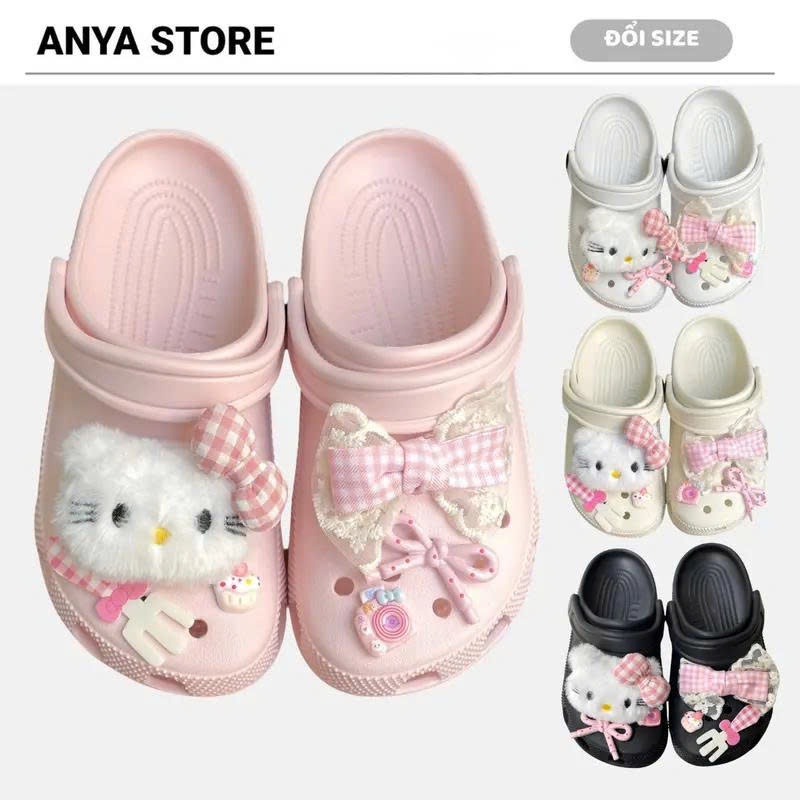 ( KHÔNG CHỮ ) Dép Sục Mèo Nơ Hồng Quai Hậu Thời Trang Êm Chân Không Thấm Nước - QH3 ANYA STORE