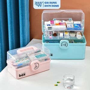 Hộp Đựng Thuốc Gia Đình 3 Tầng Đa Năng - Tủ Thuốc Y Tế Cầm Tay Nhựa PP Cao Cấp Có Khóa Xoay An Toàn, Chia Ngăn Thông Min