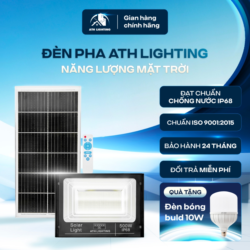 Đèn Năng Lượng Mặt Trời  ATH LIGHTING, Loại Đèn Năng Lượng Pha Led Công Suất 100w,200w,300w Bảo Hành 2 NĂM