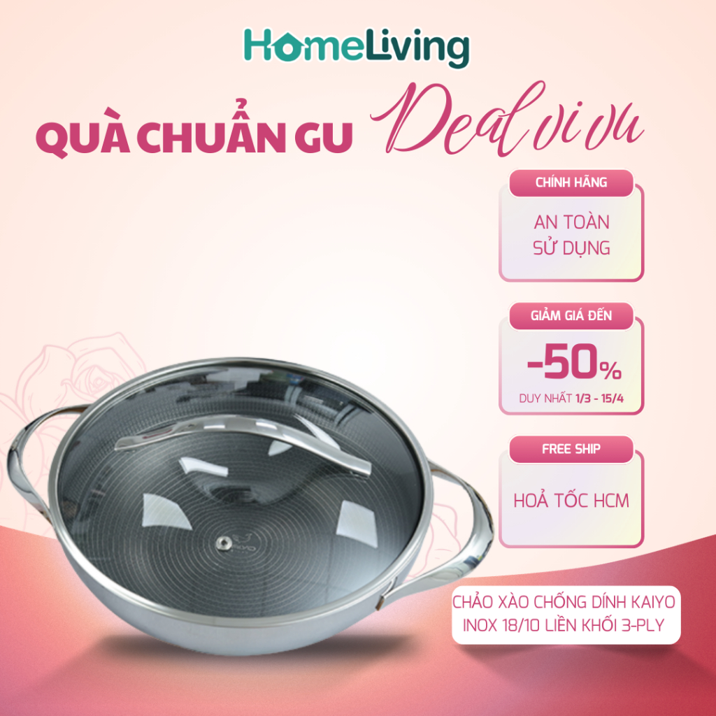 Chảo Chống Dính Hoa Văn Nổi KAIYO 24CM 28CM Thân Đáy Liền Sâu Lòng 2 Tay Cầm Kèm Vung Kính