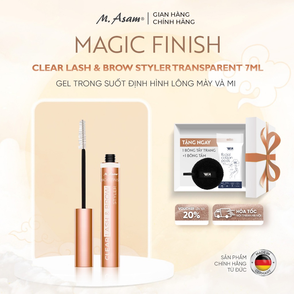 Gel định hình lông mày và mi M. Asam® MAGIC FINISH CLEAR LASH & BROW STYLER TRANSPARENT 7ml