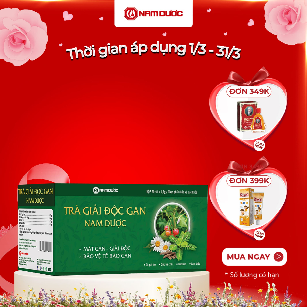 Trà giải độc gan Nam Dược (hộp 20 gói x1,5g) thanh nhiệt, bảo vệ tế bào và tăng cường chức năng gan