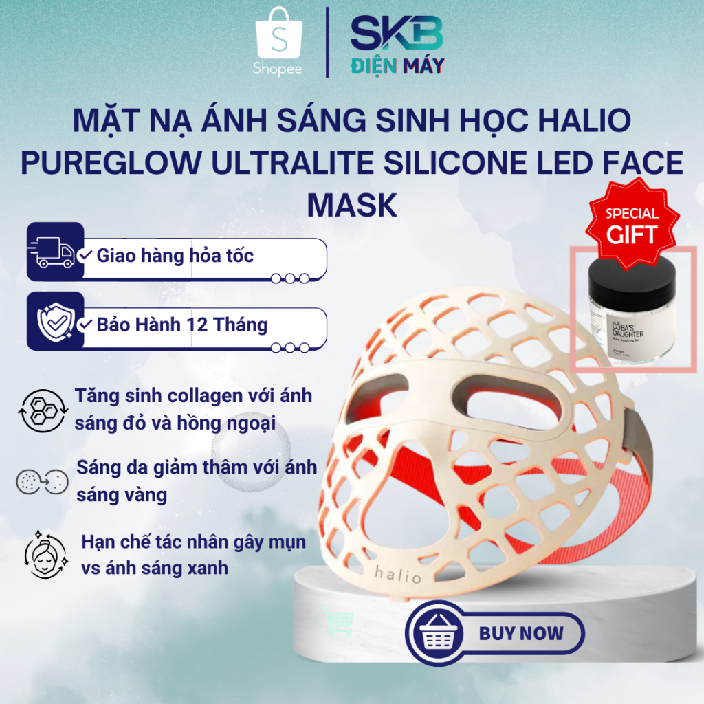 Mặt nạ ánh sáng sinh học Halio PureGlow Ultralite Silicone LED Face Mask - Bảo Hành 12 Tháng