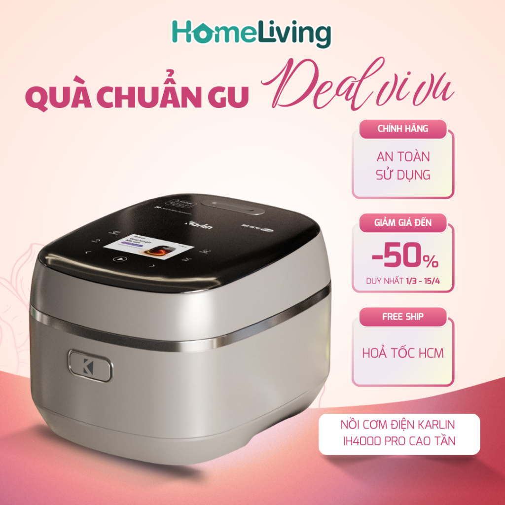Nồi Cơm Điện KARLIN IH4000 Pro Cao Tần Dung Tích 1.5L – Lòng Inox 316L, Màn Hình TFT Hiện Đại
