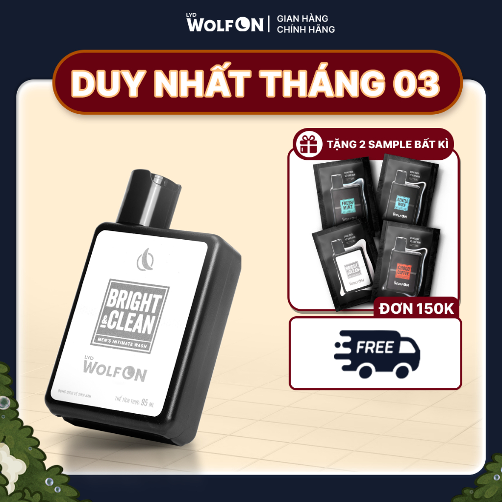 Dung Dịch Vệ Sinh Nam Giới LYD Wolf ON Bright & Clean Dưỡng Sáng Niacinamide, Sạch, Thơm 95ml 150ml