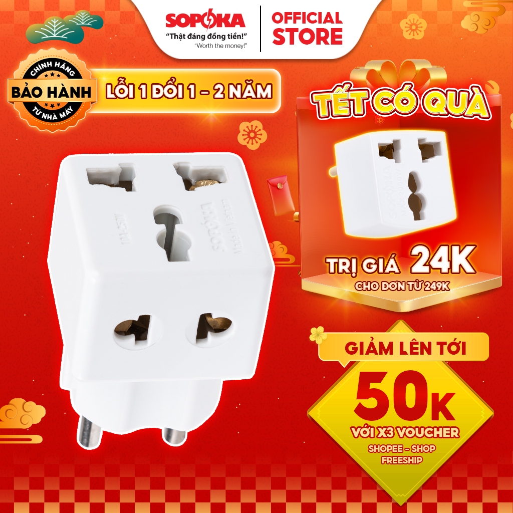 Ổ Chia Điện SOPOKA P15 1 Chia 2 Cửa Ổ Cắm 3 Chấu
