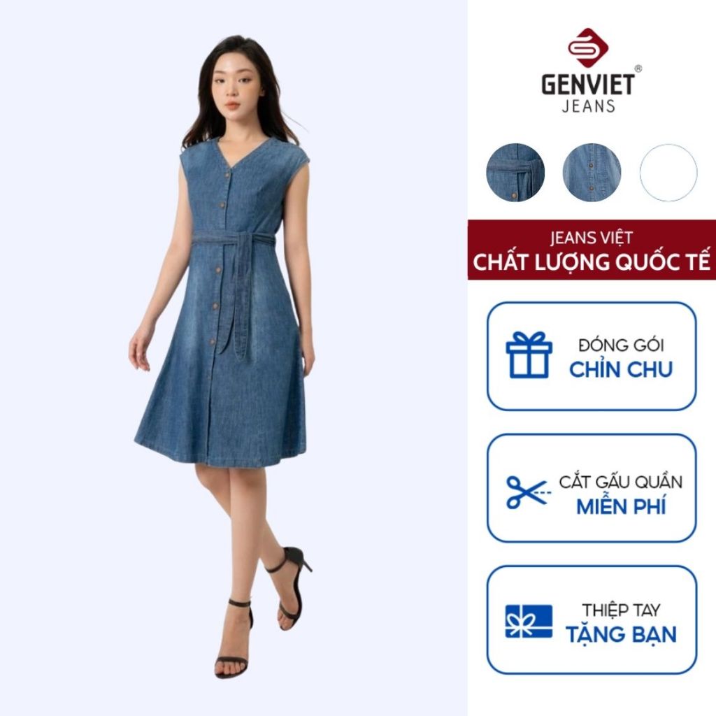 Đầm Nữ Genviet vải Jeans Sợi Cotton Trẻ Trung form Xòe TD127J8548
