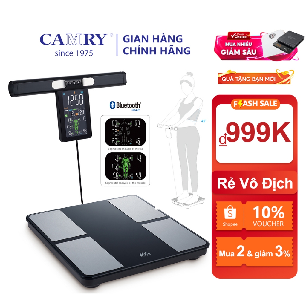 Camry Cân Điện Tử Sức Khỏe Bluetooth Thông Minh Cân Đo 31 Chỉ Số Cơ Thể Phân Tích Lượng Mỡ Cân y Tế 