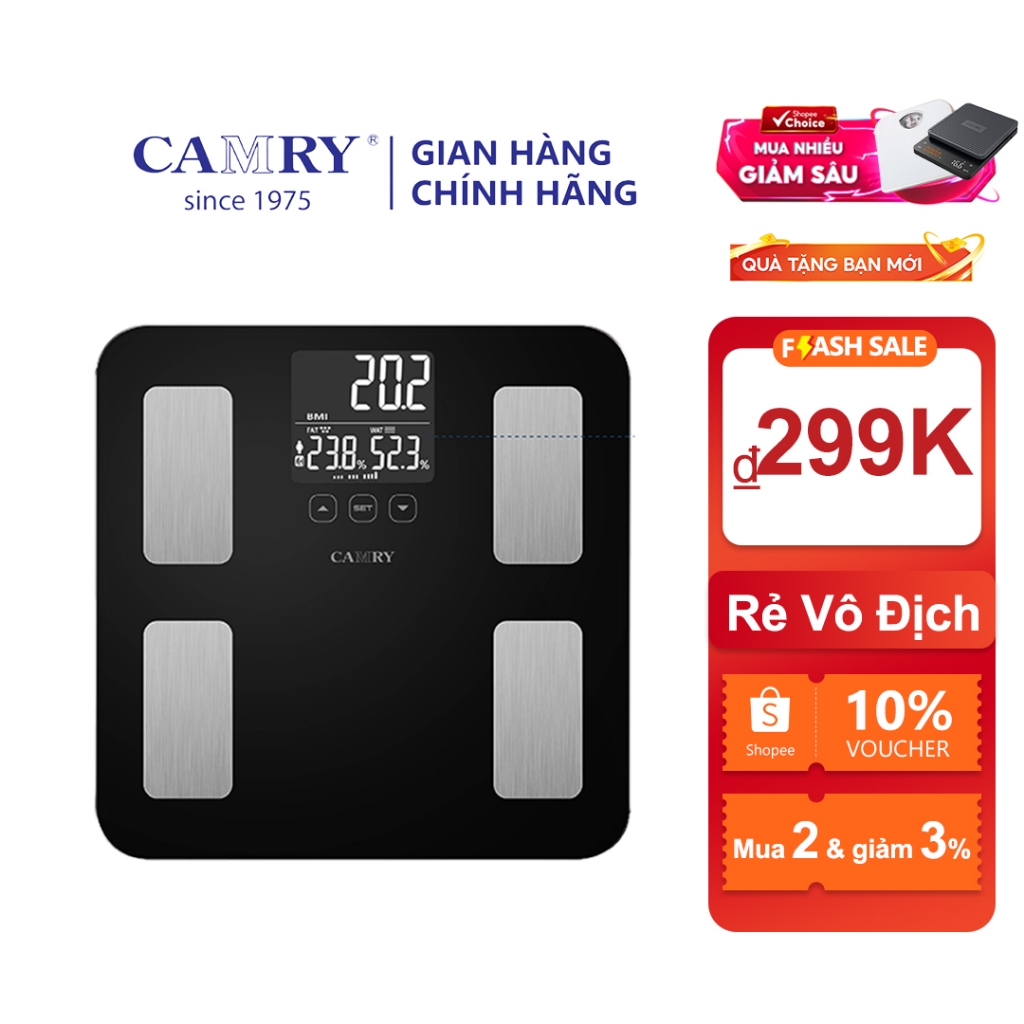 Cân điện tử Bluetooth thông minh Camry đo thông số cơ thể INBODY