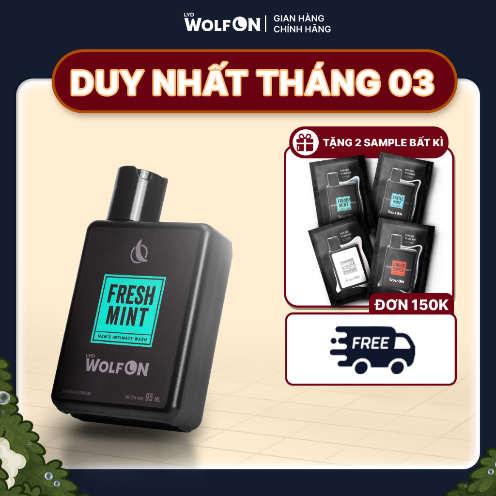 Dung Dịch Vệ Sinh Nam Giới LYD Wolf ON Fresh Mint Bạc Hà Mát Lạnh Sạch Thơm Nam Tính 95ml 150ml