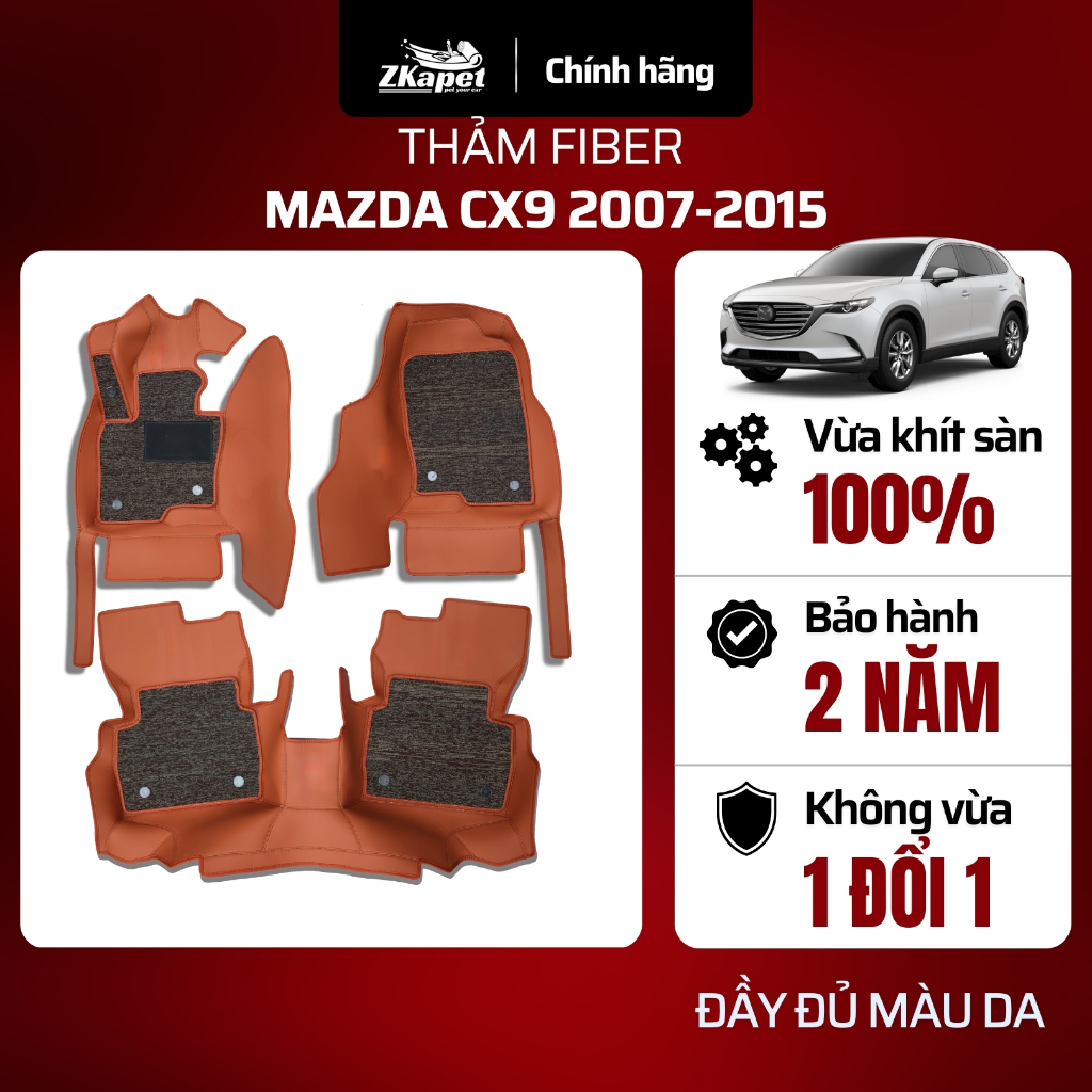 Thảm Lót Sàn Ô Tô Da Fiber Xe Mazda CX9 năm 2007-2015 7 chỗ ZKAPET