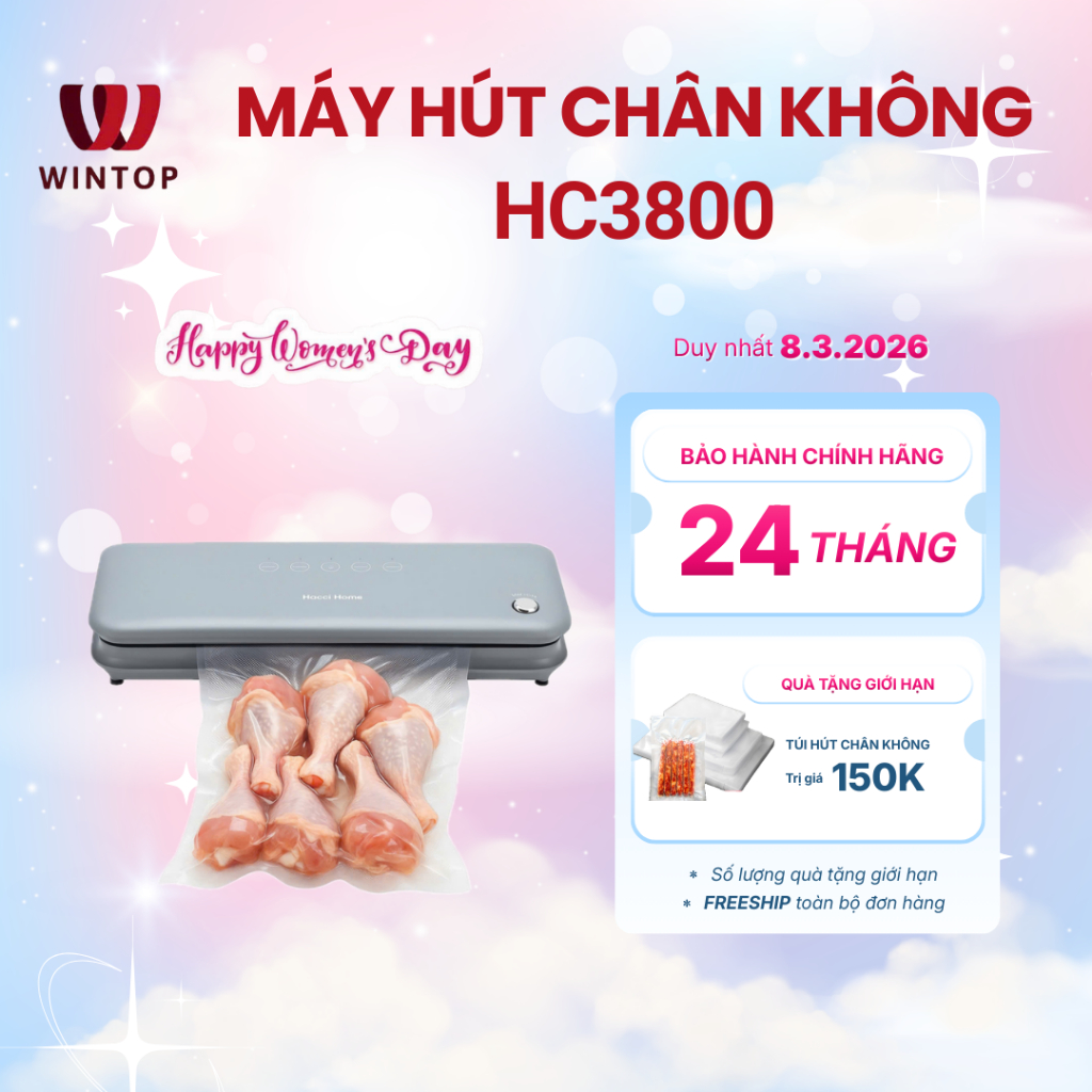 [Hecci Home]Máy hút chân không thực phẩm Hecci Home HC3800 không kén túi bảo quản thực phẩm tươi lâu