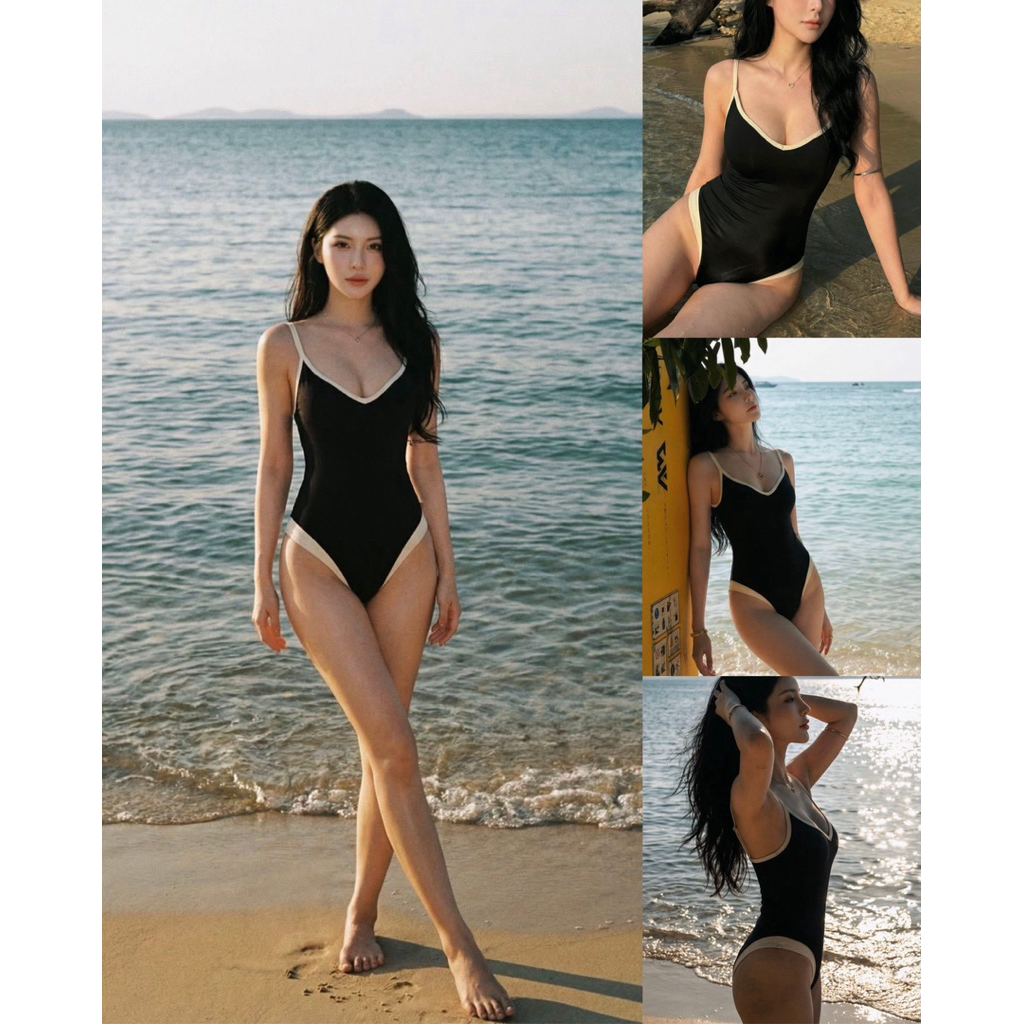 [Hoả Tốc Sẵn] Đồ Bơi,Bikini Nữ Một Mảnh Liền Thân Hai Dây Viền Trắng | BigBuy360 - bigbuy360.vn