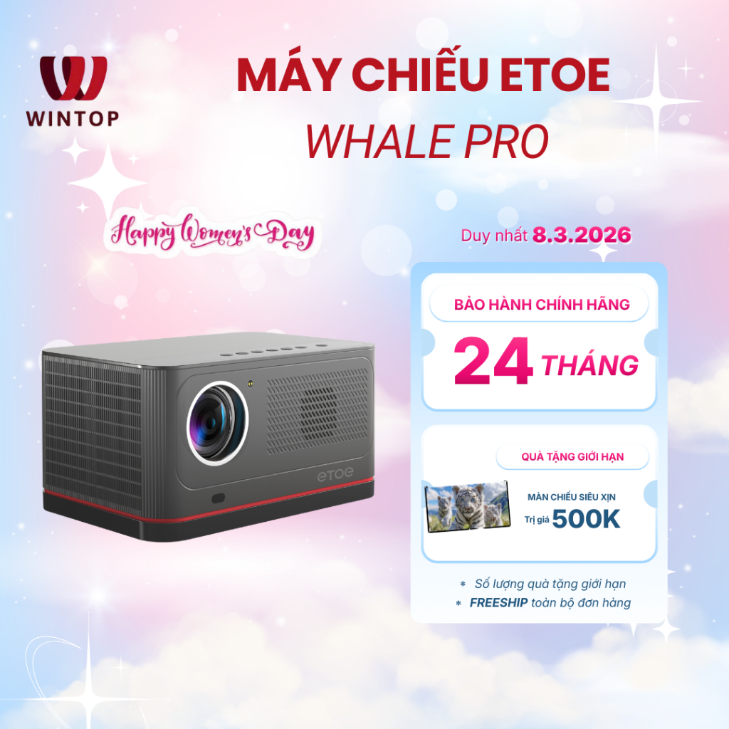 [Bản Chuẩn Quốc Tế]Máy chiếu Etoe WHALE PRO 4K,1500 ANSI Luments-Android 14.0,Tự động lấy nét