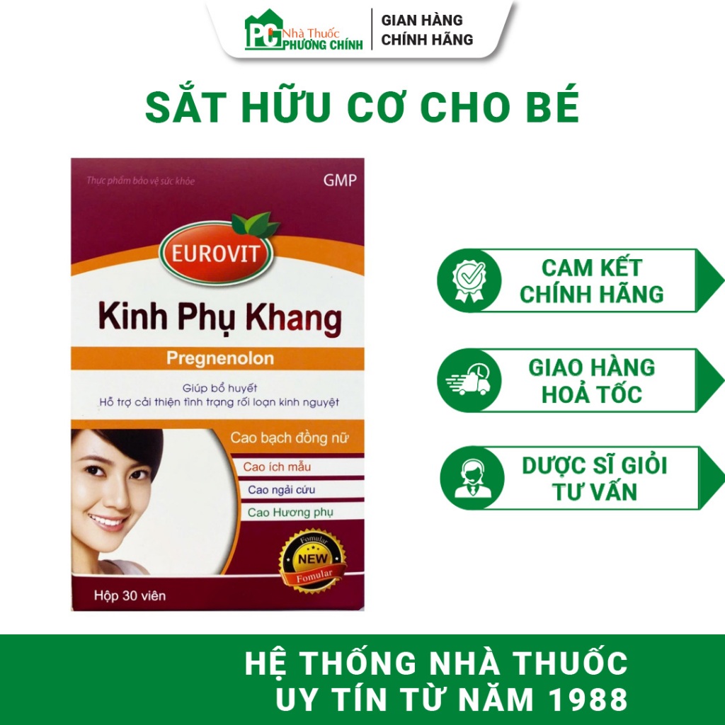 Viên Uống Điều Hoà Kinh Nguyệt Eurovit Kinh Phụ Khang - Hỗ Trợ Giảm Rối Loạn Kinh Nguyệt 30 Viên/Hộp