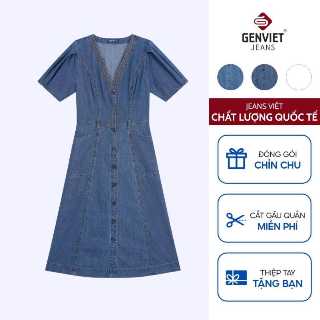 Đầm Jeans Nữ GENVIET JEANS Dáng Xòe – Thắt Eo Trẻ Trung TD1228J09085