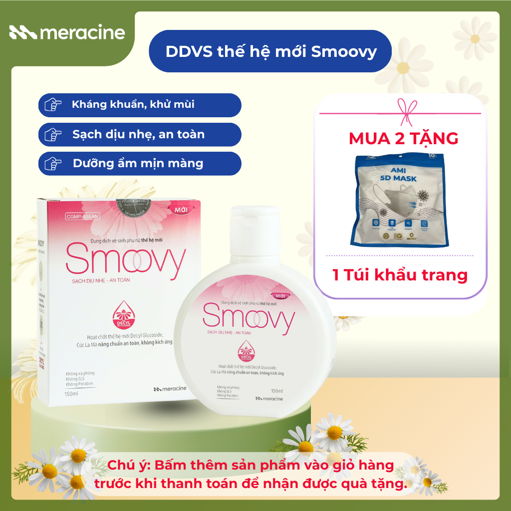 (Che tên) Dung dịch vệ sinh phụ nữ Smoovy thế hệ mới sạch dịu nhẹ, an toàn dùng cho cả nam giới dung tích 150ml
